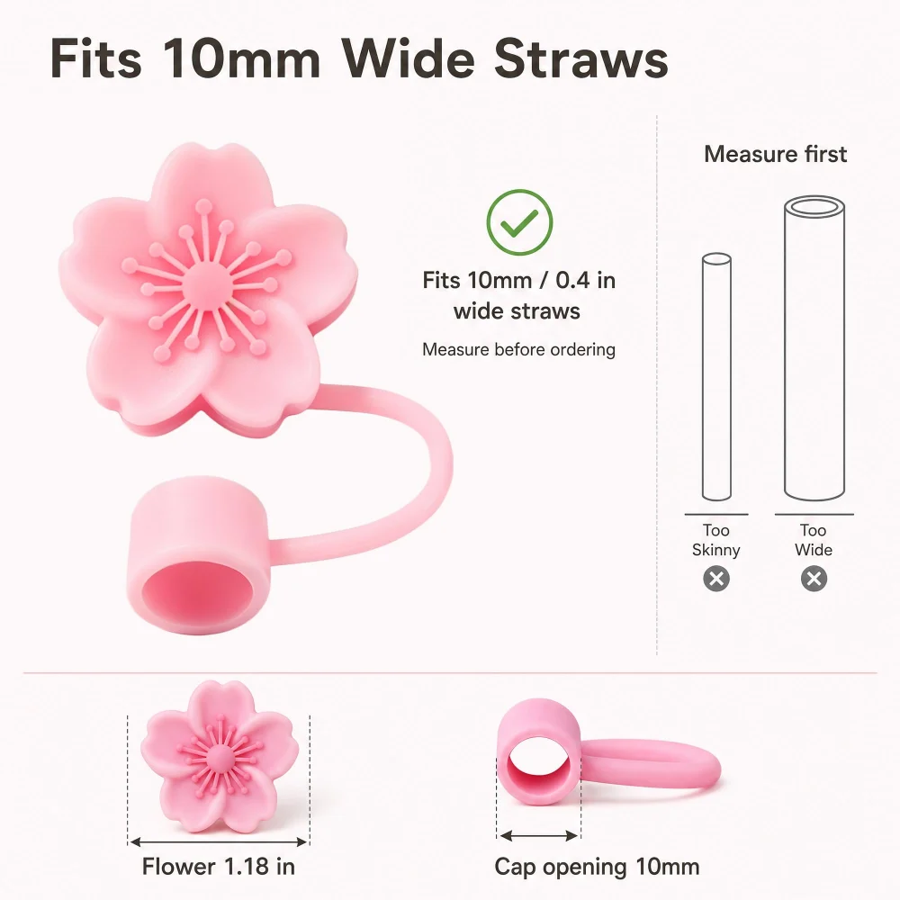 Olen Flower Straw Toppers, 3 Silicone Covers for 10 mm Straws — view 3