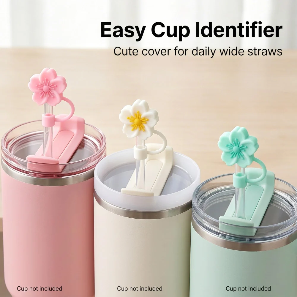 Olen Flower Straw Toppers, 3 Silicone Covers for 10 mm Straws — view 4