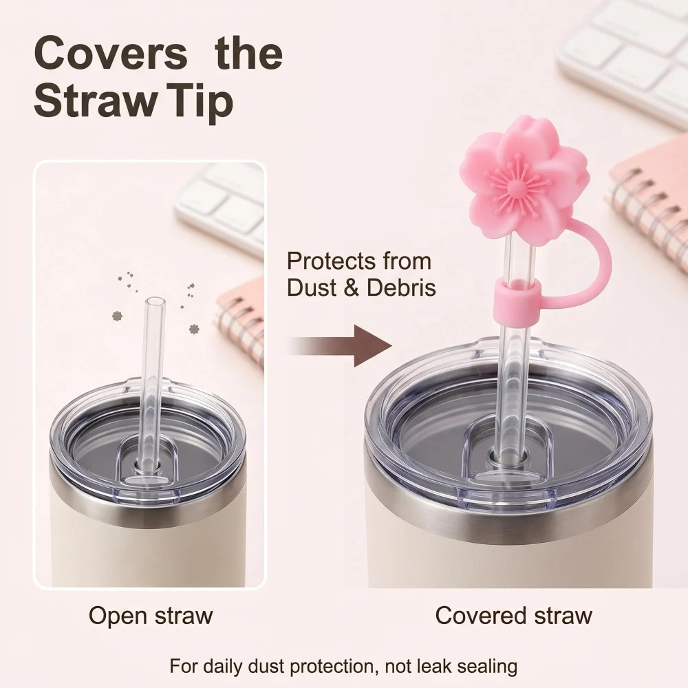 Olen Flower Straw Toppers, 3 Silicone Covers for 10 mm Straws — view 5
