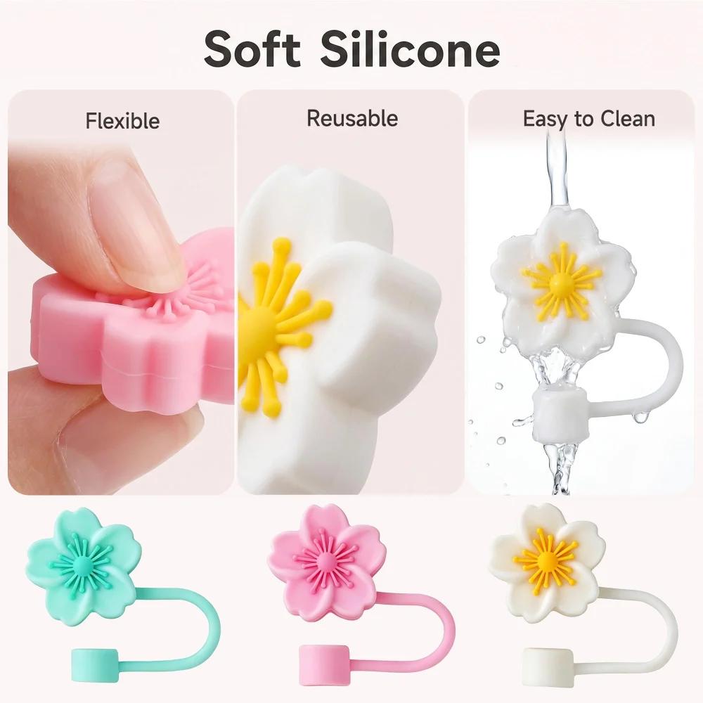 Olen Flower Straw Toppers, 3 Silicone Covers for 10 mm Straws — view 6