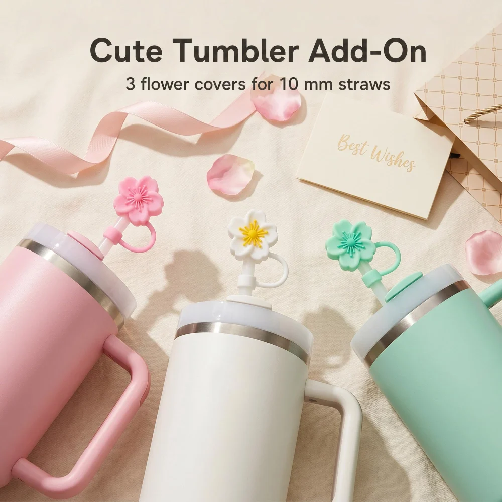 Olen Flower Straw Toppers, 3 Silicone Covers for 10 mm Straws — view 7