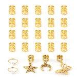 Olen gold hair jewelry set: 20 filigree cuffs, 2 pearl rings and butterfly, star and moon charms