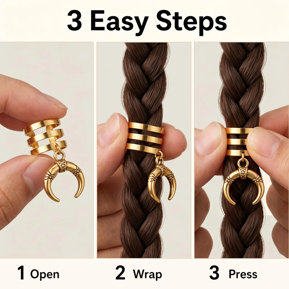 Olen Gold Hair Jewelry for Braids, 25 Pcs Cuffs, Rings, Charms — view 5