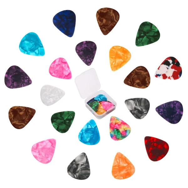 Olen guitar picks variety pack: 21 pearloid celluloid triangle picks with clear case