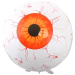 Olen 22 in Halloween eyeball foil balloon with orange-red iris, black pupil and red veins