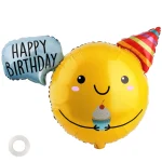 Olen 30 inch yellow smiley face happy birthday foil balloon with party hat and cake