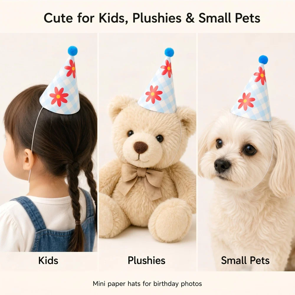 Olen Kids Party Hats, 11-Pack: 9 Pom Pom Cones + 2 Crowns — view 4