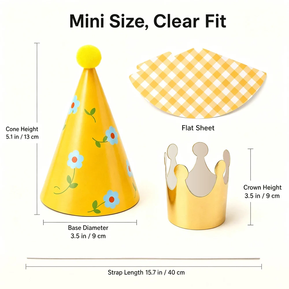Olen Kids Party Hats, 11-Pack: 9 Pom Pom Cones + 2 Crowns — view 5