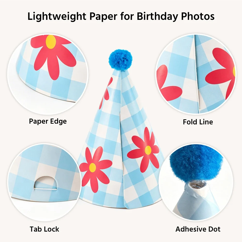 Olen Kids Party Hats, 11-Pack: 9 Pom Pom Cones + 2 Crowns — view 7