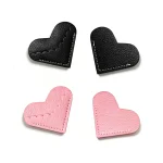 Olen leather heart corner bookmarks, two pink and two black, with white stitching