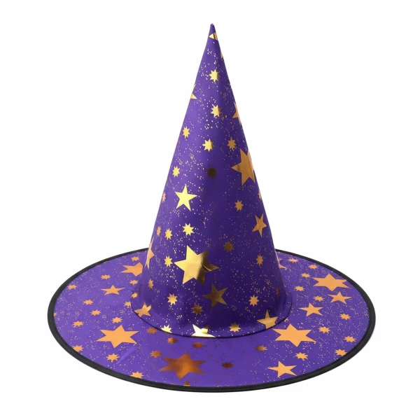 Olen purple witch hat with gold star accents