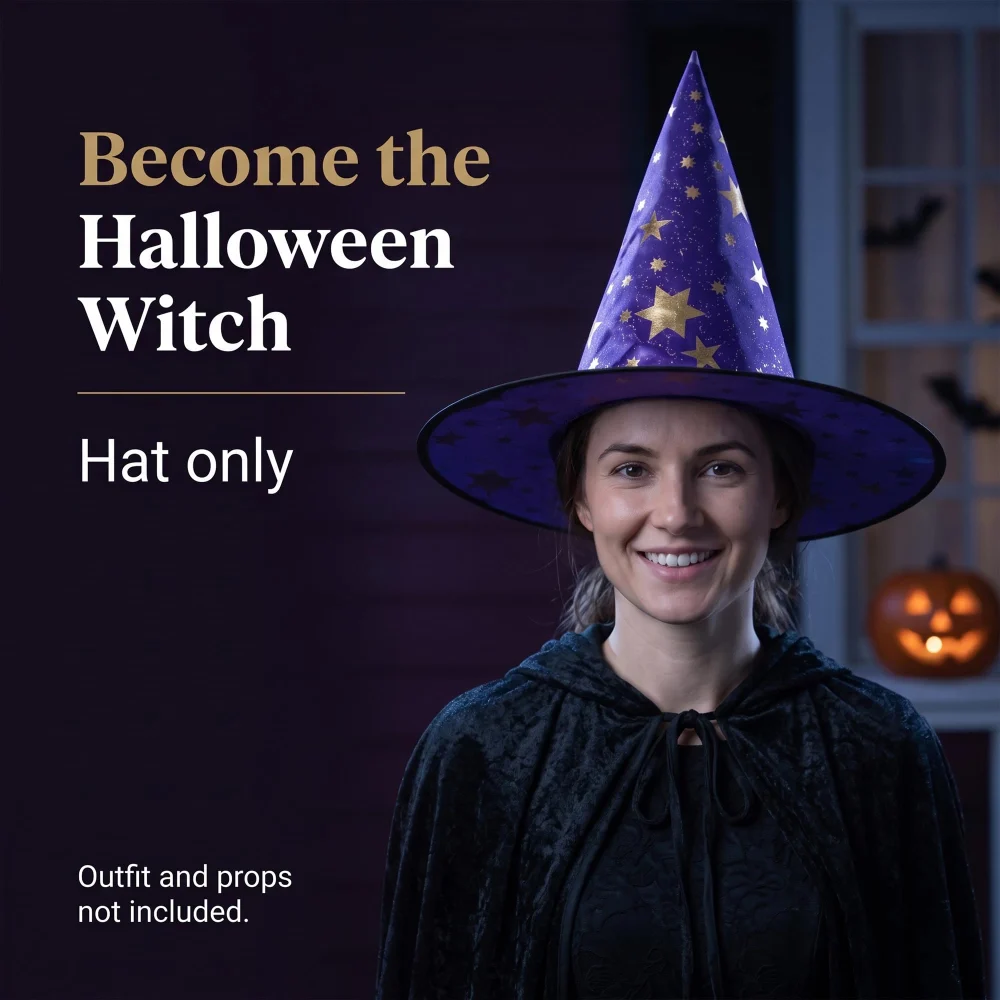 Olen Purple Witch Hat with Gold Stars for Women, One Size — view 2