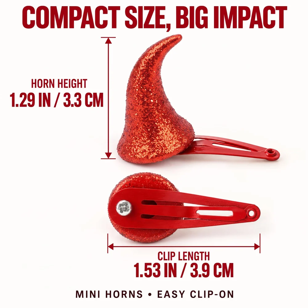 Olen Red Glitter Devil Horn Hair Clips, 1.57 in Mini Pair — view 4