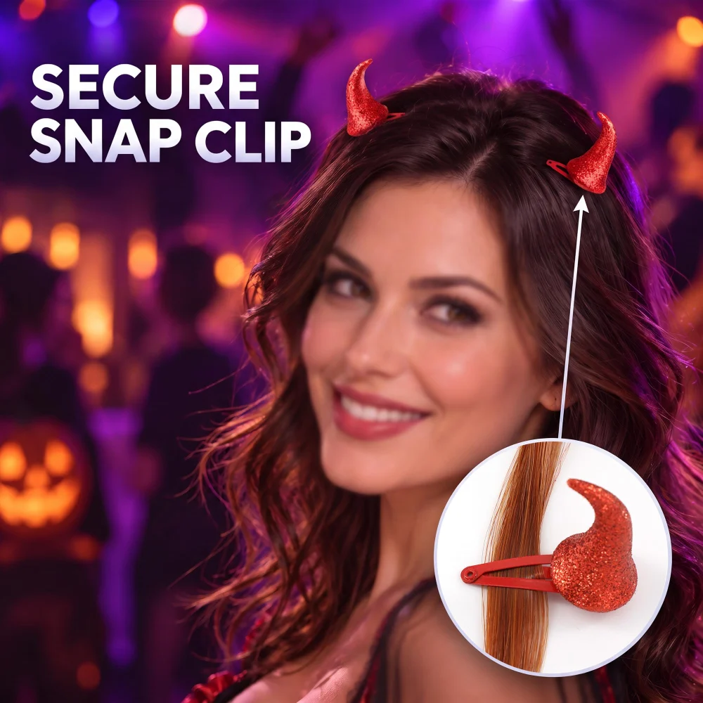 Olen Red Glitter Devil Horn Hair Clips, 1.57 in Mini Pair — view 5
