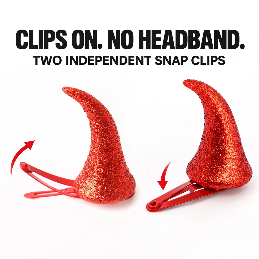 Olen Red Glitter Devil Horn Hair Clips, 1.57 in Mini Pair — view 6