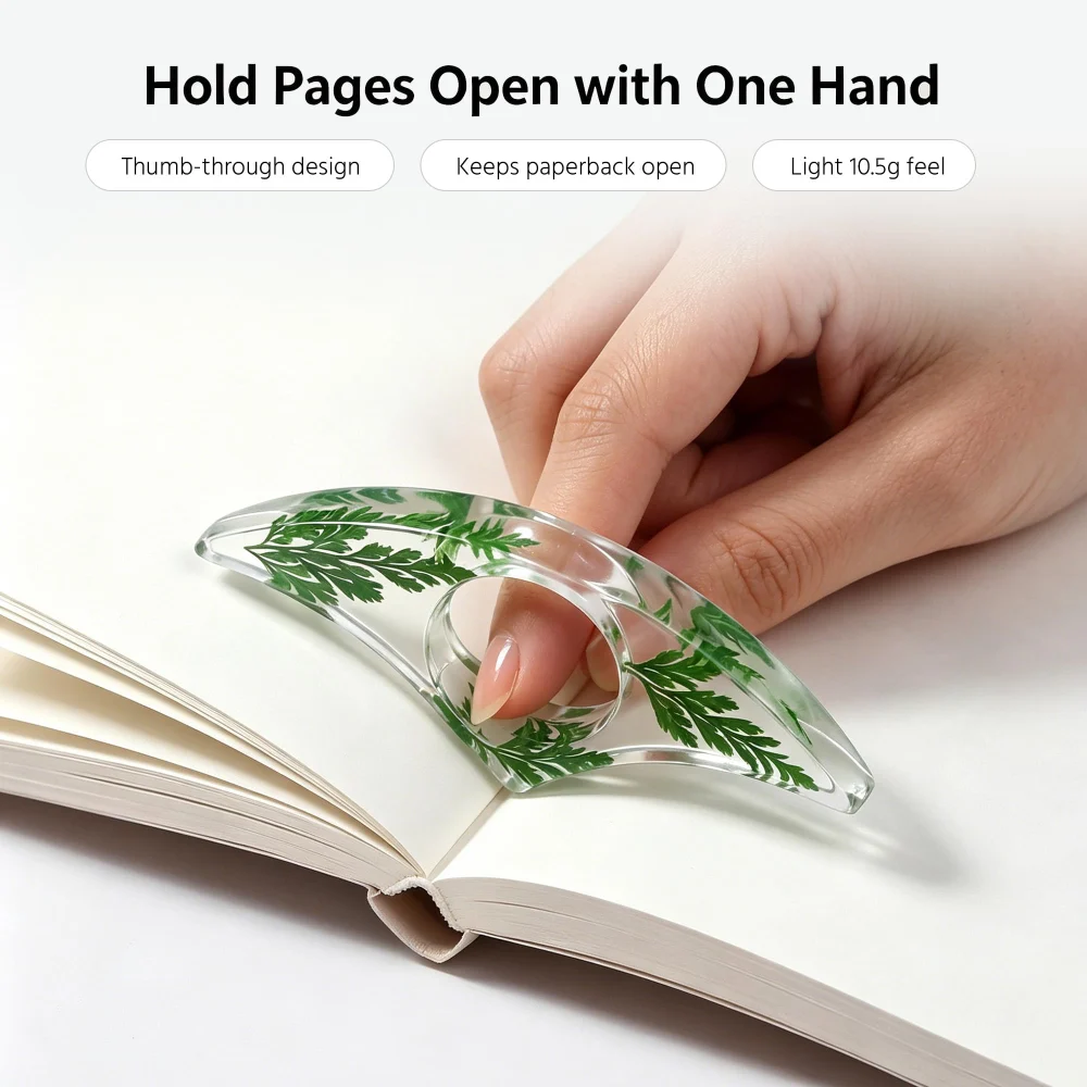 Olen Thumb Page Holder, Green Leaf Resin Book Opener — view 2