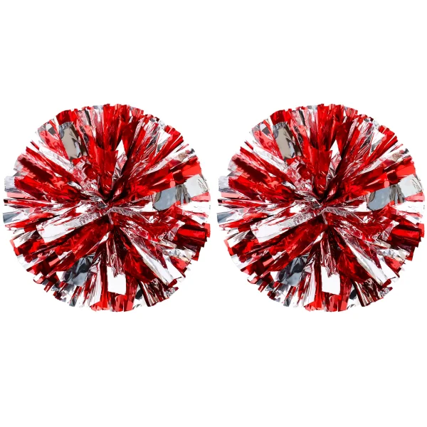 Regpre red and silver metallic cheerleading pom poms, one pair