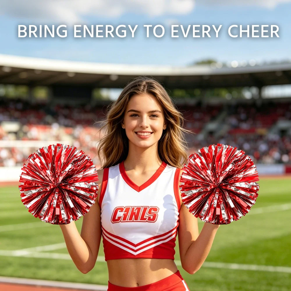 Regpre Pom Poms Cheerleading Red Silver 2 Pack — view 2