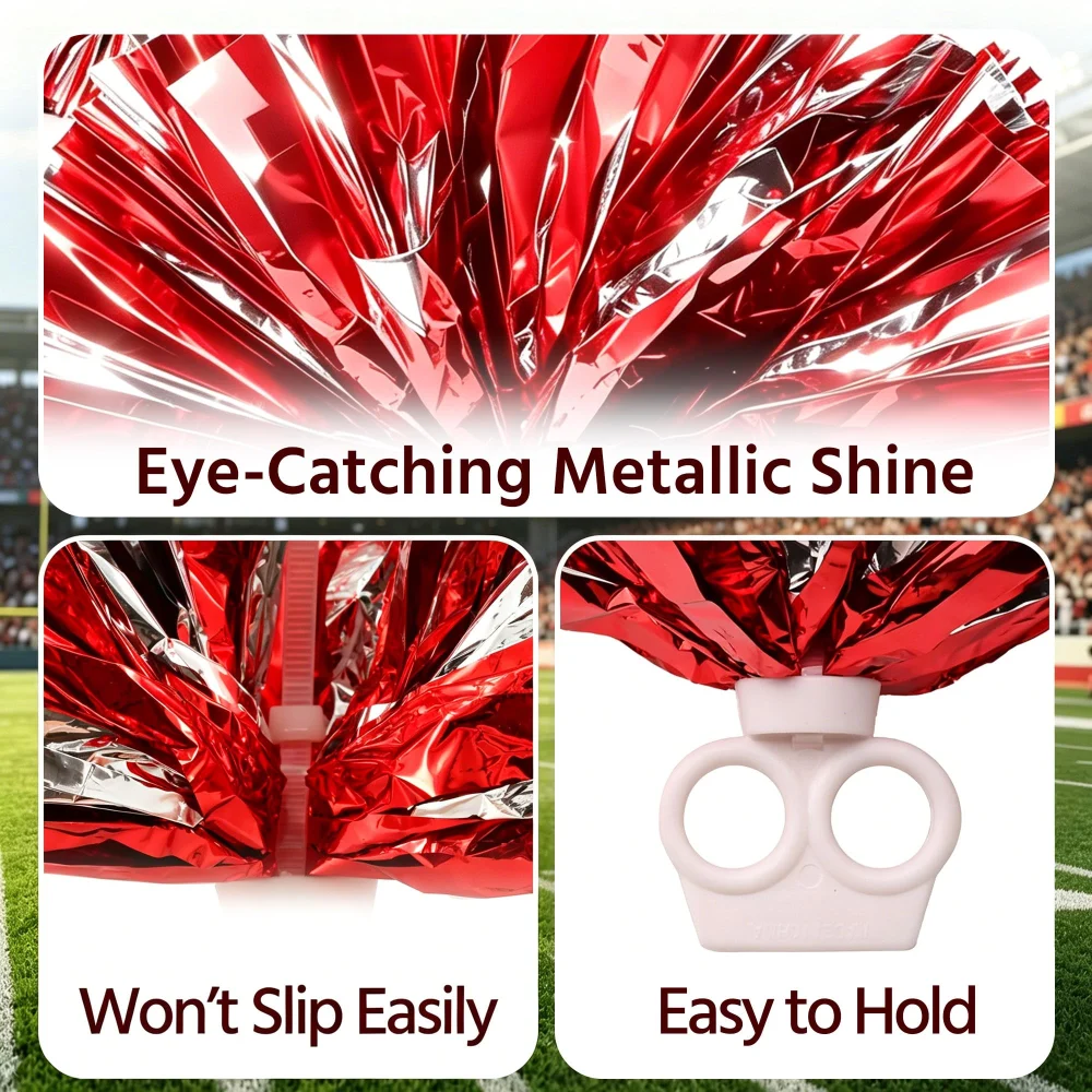Regpre Pom Poms Cheerleading Red Silver 2 Pack — view 3
