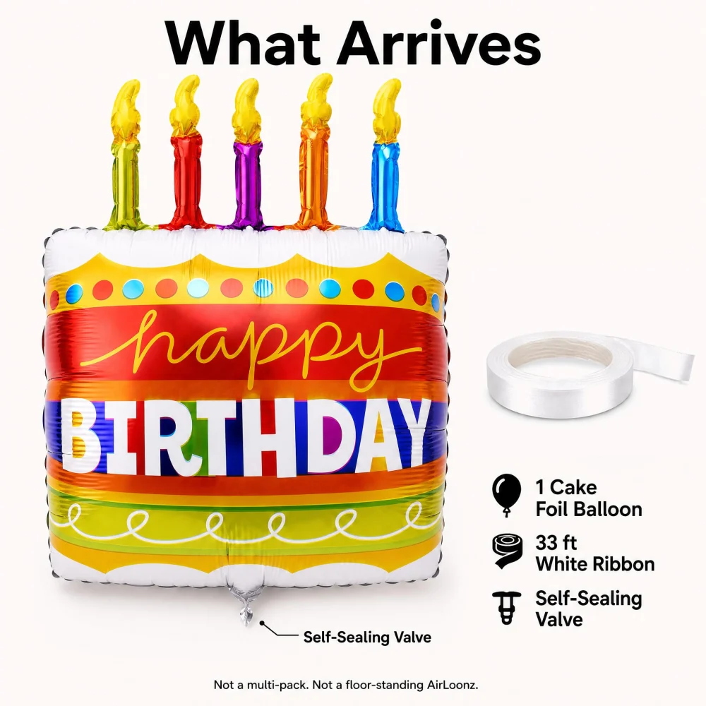 Vesil Birthday Cake Balloon, 22 in Foil with 33 ft Ribbon — view 3