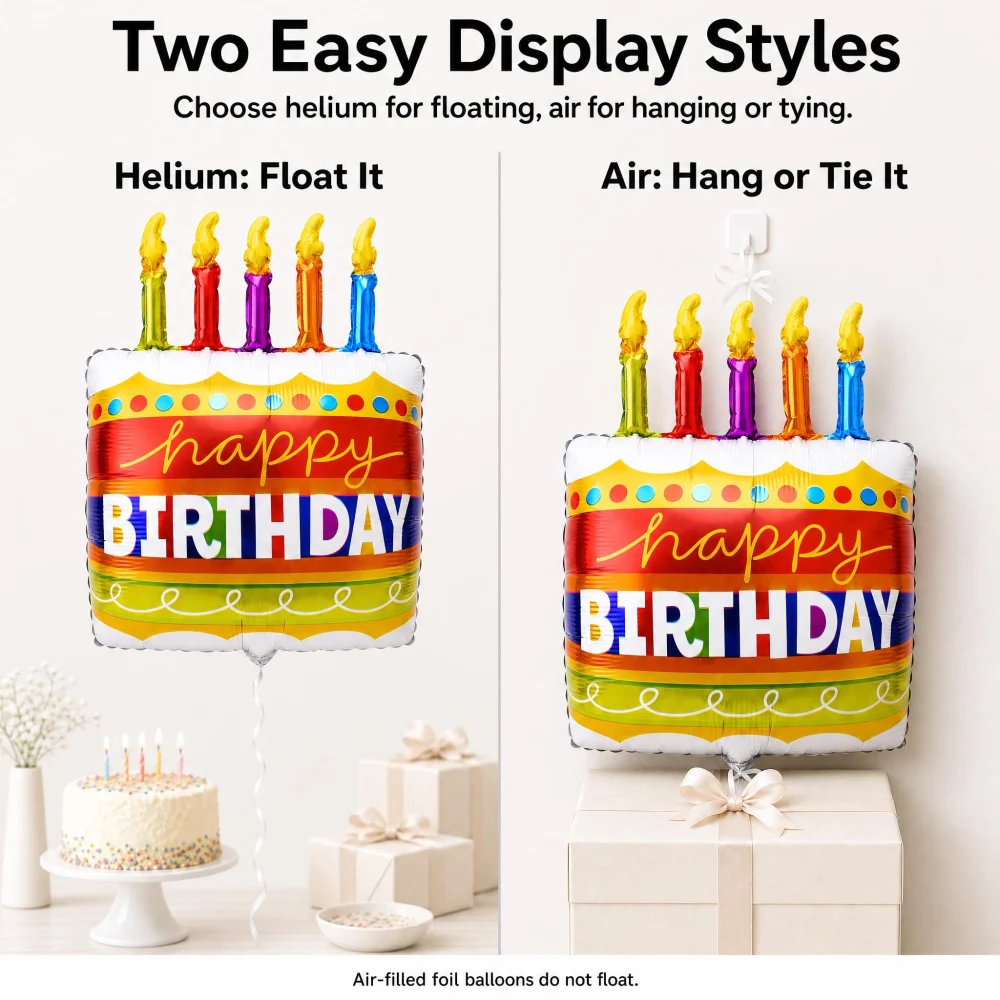 Vesil Birthday Cake Balloon, 22 in Foil with 33 ft Ribbon — view 4