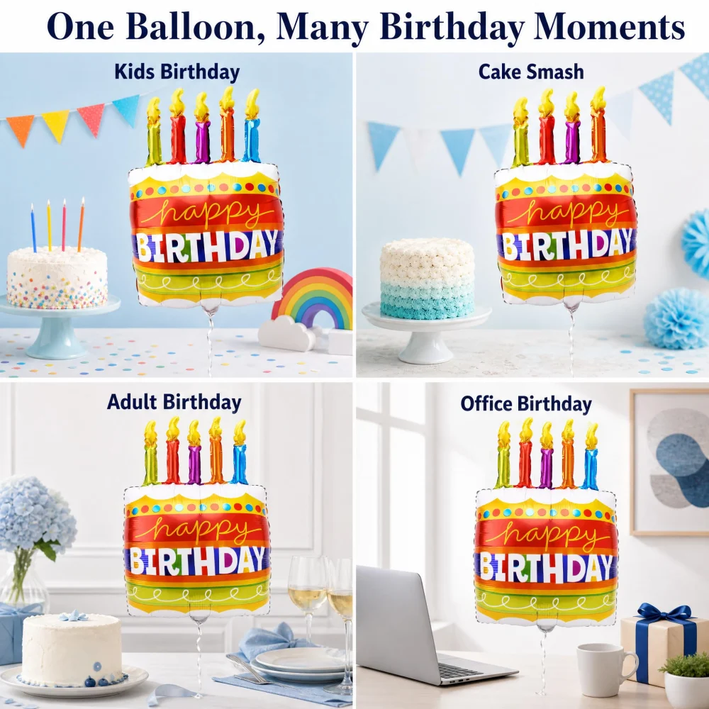 Vesil Birthday Cake Balloon, 22 in Foil with 33 ft Ribbon — view 7