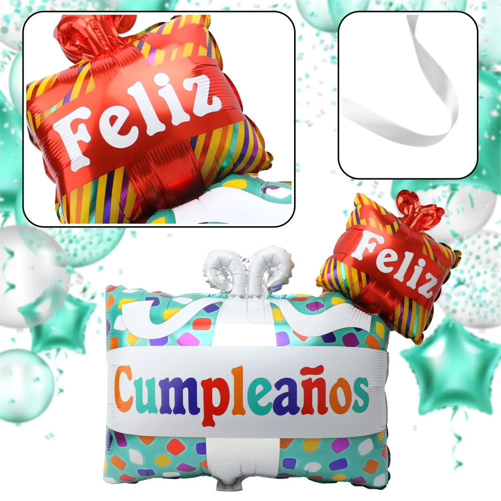 Vesil Feliz Cumpleaños Balloon, 24 x 20 in Foil Gift Box Shape — view 2