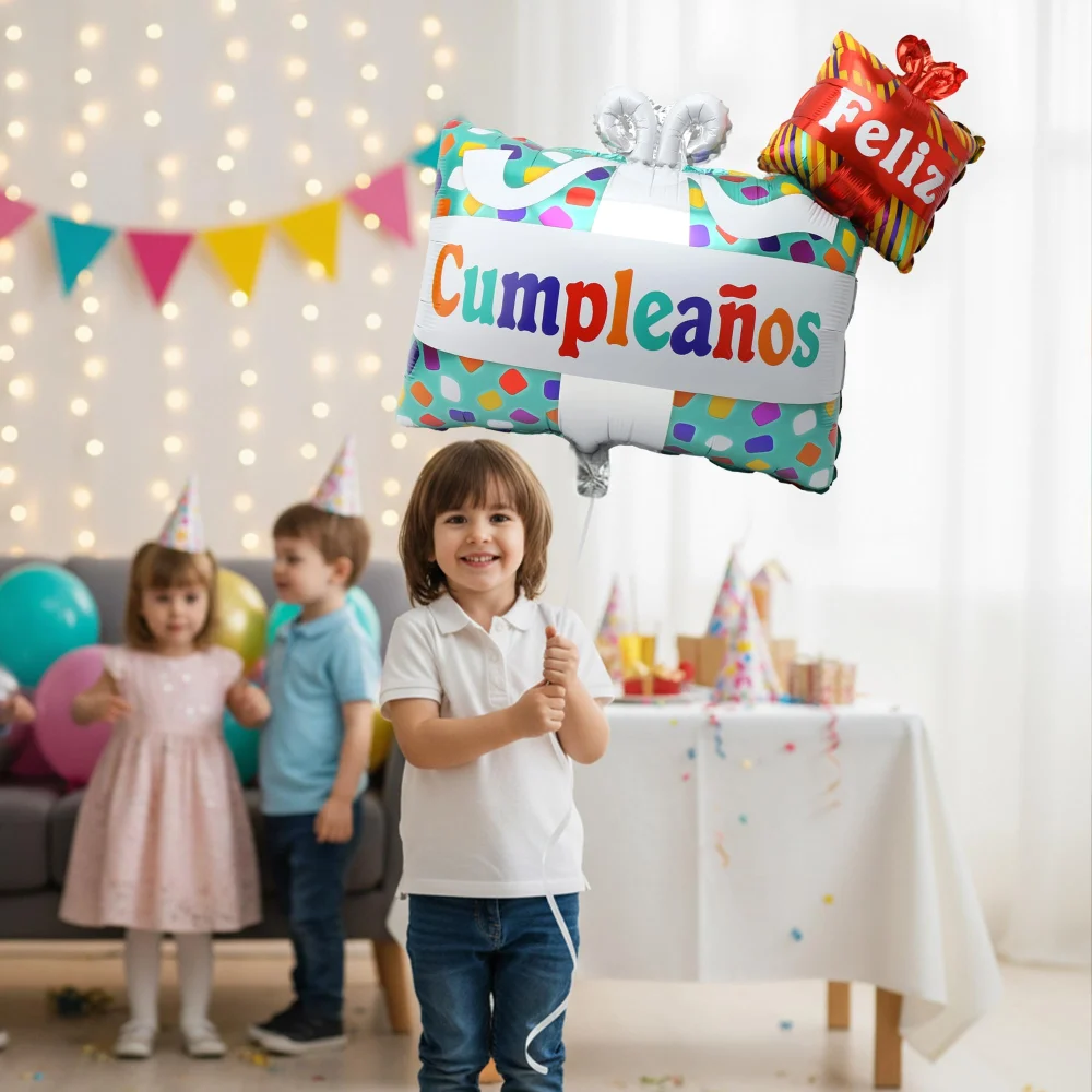 Vesil Feliz Cumpleaños Balloon, 24 x 20 in Foil Gift Box Shape — view 3