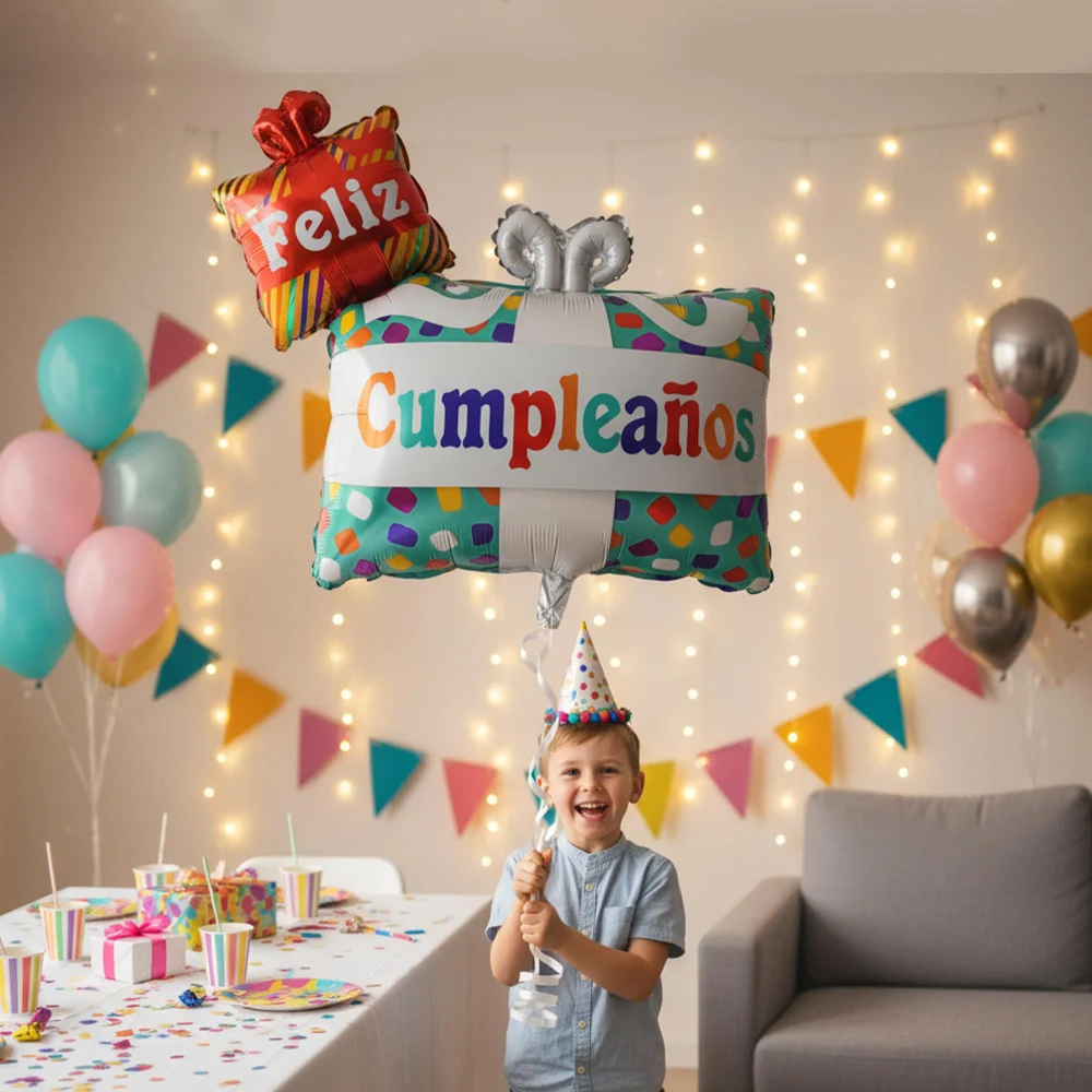 Vesil Feliz Cumpleaños Balloon, 24 x 20 in Foil Gift Box Shape — view 6