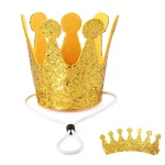 Vesil gold glitter dog birthday crown with white elastic chin strap