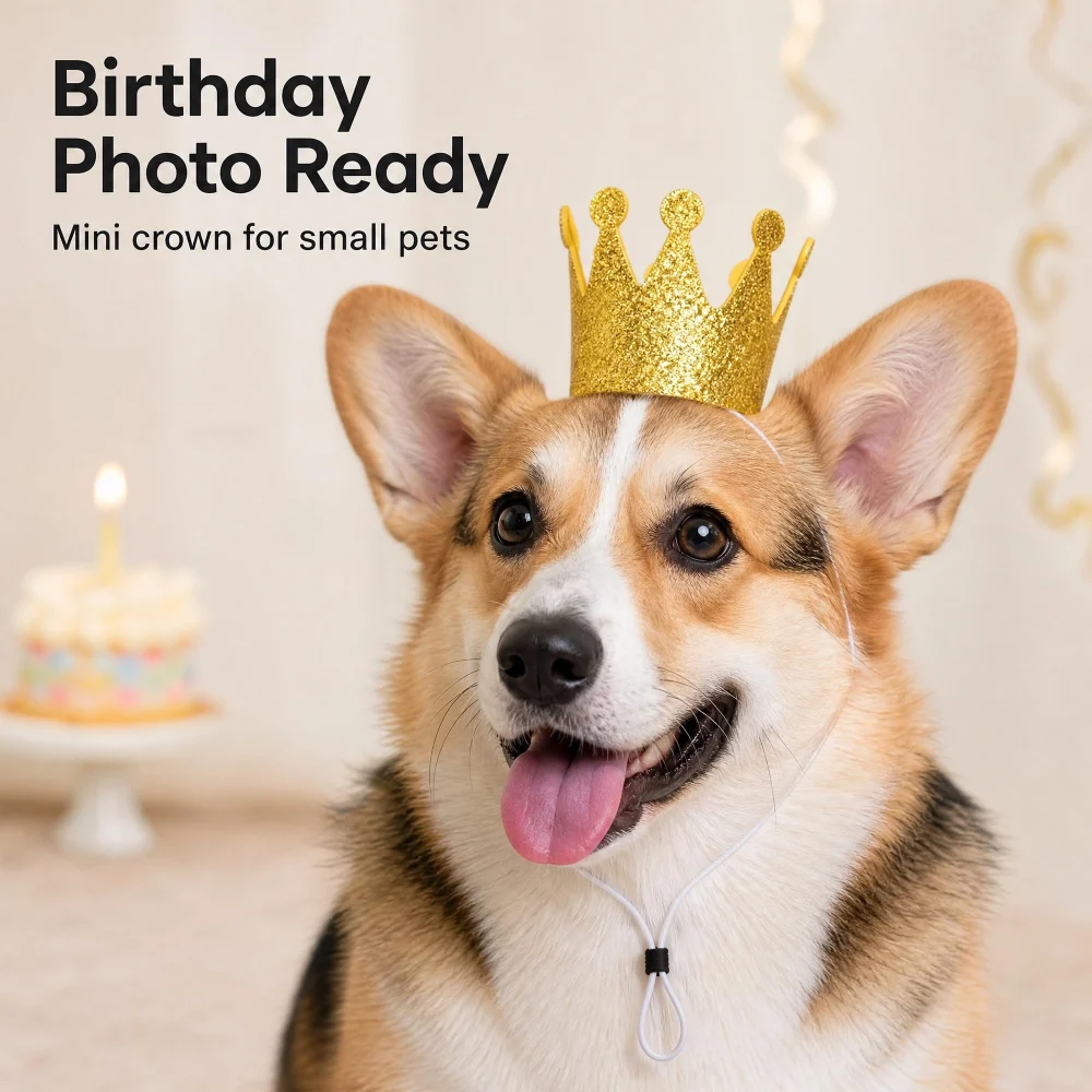 Vesil Gold Dog Birthday Crown, Adjustable Mini Pet Crown — view 2