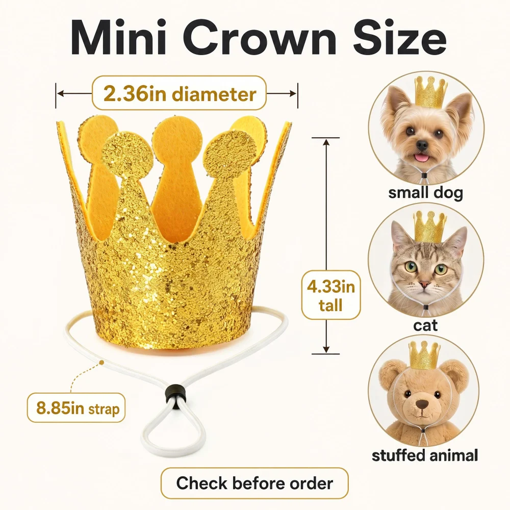 Vesil Gold Dog Birthday Crown, Adjustable Mini Pet Crown — view 3