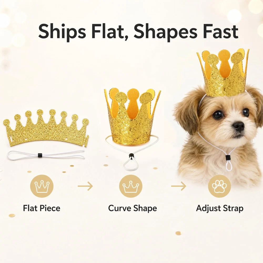 Vesil Gold Dog Birthday Crown, Adjustable Mini Pet Crown — view 4