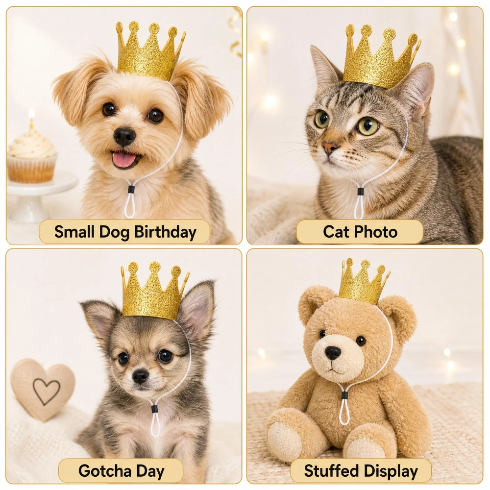 Vesil Gold Dog Birthday Crown, Adjustable Mini Pet Crown — view 6