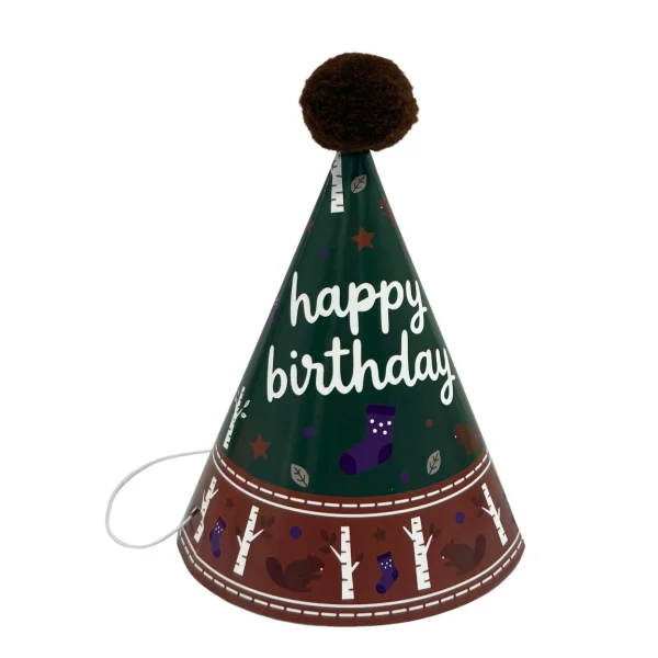 Vesil mini party hats for kids, 12 assembled green and brown beaver cone hats