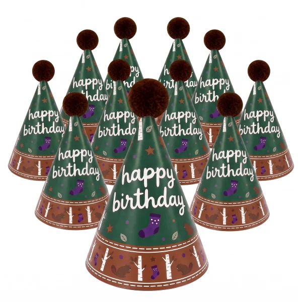 Vesil mini party hats for stuffed animals, 12 green and brown beaver cone hats