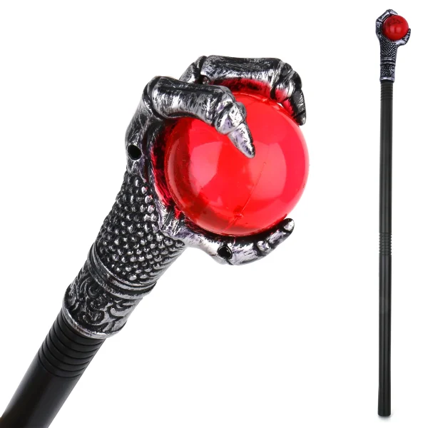 Vesil red orb vampire staff with silver-tone claw and black shaft