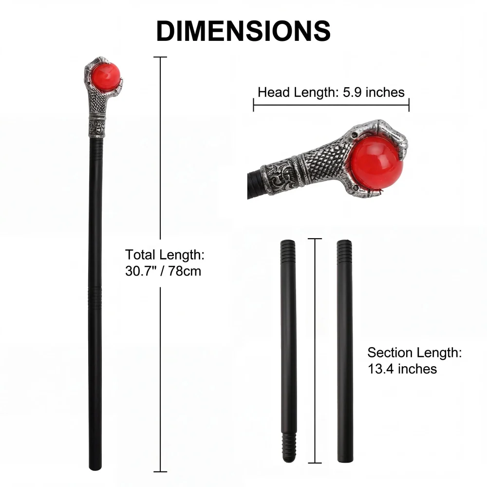 Vesil Red Orb Vampire Staff, 30.7 in Wizard Staff Prop — view 5