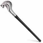 Vesil snake cane costume prop with silver cobra head and black shaft